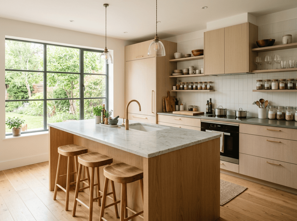 Bright contemporary kitchen with central island